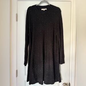 LOFT Black Speckled White Long Sleeve Sweater Dress